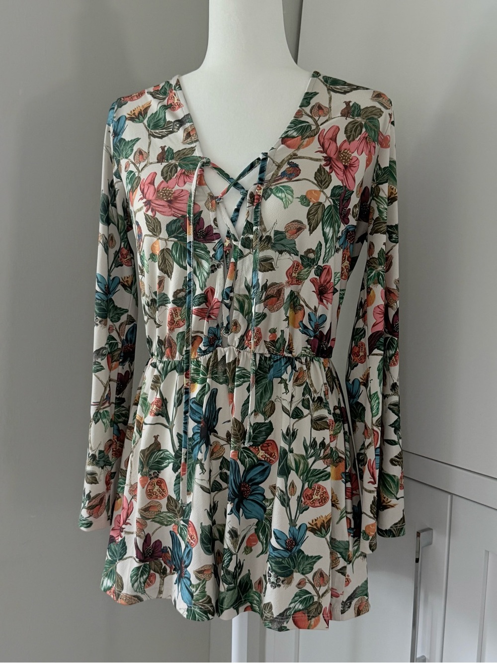 Topshop White Floral Lace-Up Peplum Tunic